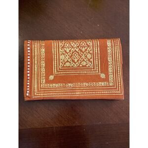 Vintage Moroccan Leather Wallet 22 Kt Gold 6.5”